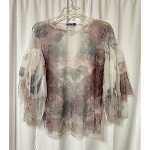 Cleo Apparel Vintage Sheer Floral Top Blouse Fairy Cottage Whimsy L Romantic